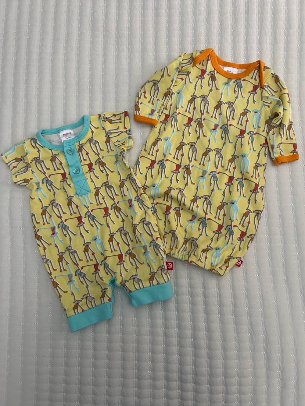 Zutano Itzy Bitzy Baby Romper/Gown Duo with Monkey Print Newborn